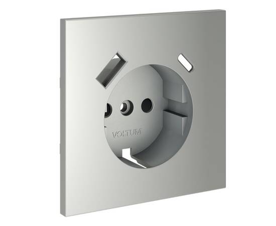 Накладка для розетки с заземлением и защитными шторками, с USB A+C Voltum S70 (сталь) VLS001005, изображение 2