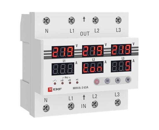 Трехфазное реле напряжения и тока с дисплеем 63A EKF 90х90х60 мм