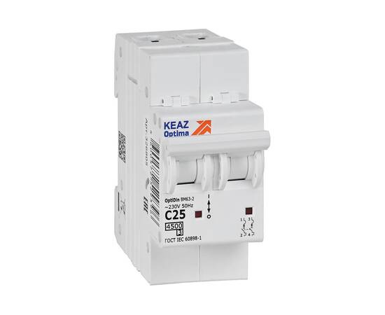 Выключатель автоматический двухполюсный 25А C 4,5кА AC OptiDin BM63-2C25-4,5-УХЛ3