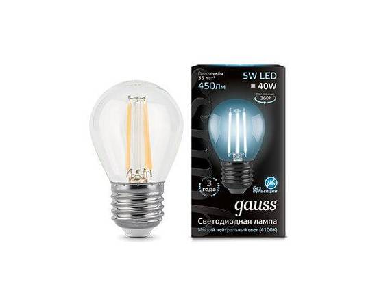 Лампа светодиодная филаментная Gauss E27 5W 4100K прозрачная 105802205