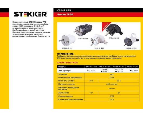 Вилка прямая Stekker PPG16-42-201 32852, изображение 2