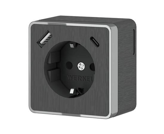 Розетка с заземлением, шторками и USB тип A+C Werkel Gallant графит рифленый W5071704 4690389179617