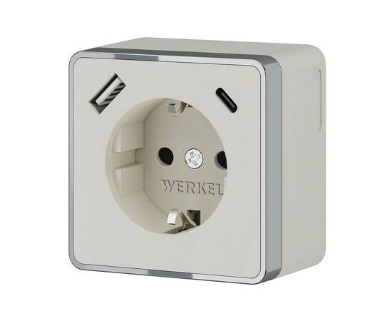 Розетка с заземлением, шторками и USB тип A+C Werkel Gallant слоновая кость W5071703 4690389179600