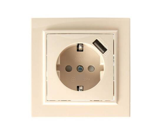 Розетка 2P+PE/USB Stekker Эрна со шторками слоновая кость PST16-9011-02 39237