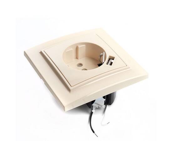 Розетка 2P+PE/USB Stekker Эрна со шторками слоновая кость PST16-9011-02 39237, изображение 3
