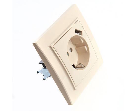 Розетка 2P+PE/USB Stekker Эрна со шторками слоновая кость PST16-9011-02 39237, изображение 5