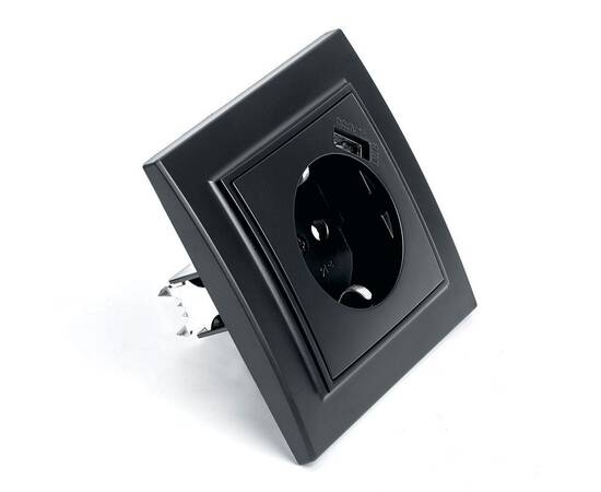 Розетка 2P+PE/USB Stekker Эрна со шторками черный PST16-9011-03 39480, изображение 5
