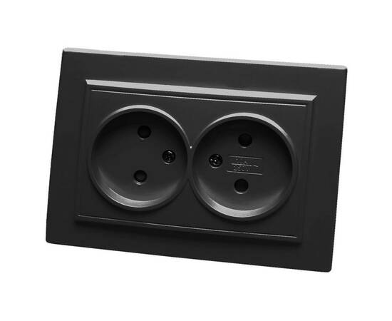 Розетка двойная 2P Stekker Эрна со шторками черный PST10-9013-03 39478