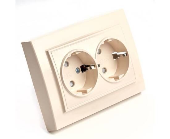 Розетка двойная 2P+PE Stekker Эрна со шторками слоновая кость PST16-9014-02 39240, изображение 4