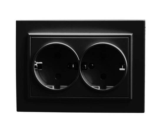 Розетка двойная 2P+PE Stekker Эрна со шторками черный PST16-9014-03 39482, изображение 2