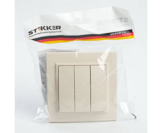 Выключатель трехклавишный Stekker Эрна слоновая кость PSW10-9007-02 39923, изображение 3