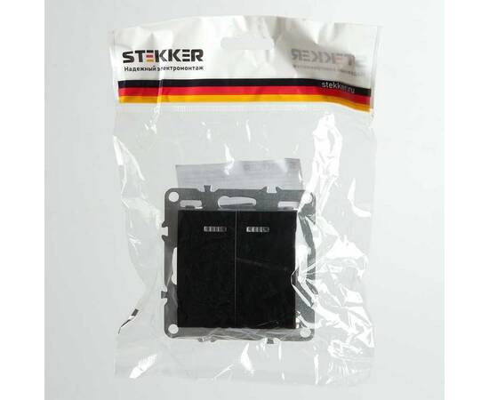 Выключатель двухклавишный Stekker Эрна с подсветкой черный PSW10-9102-03 49147, изображение 2