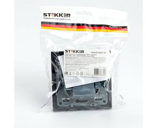 Выключатель трехклавишный Stekker Эрна черный PSW10-9007-03 39924, изображение 2