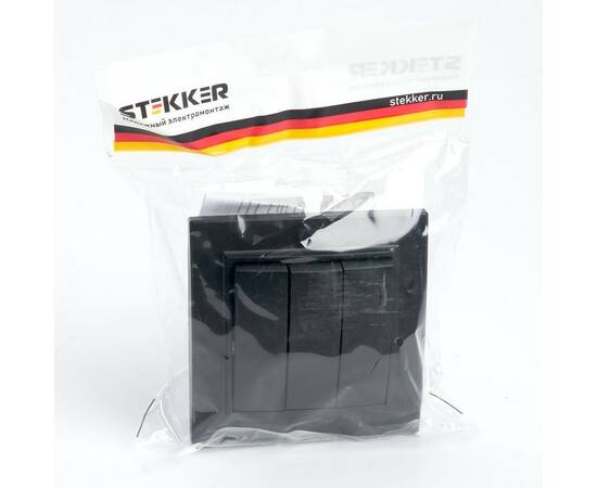 Выключатель трехклавишный Stekker Эрна черный PSW10-9007-03 39924, изображение 3