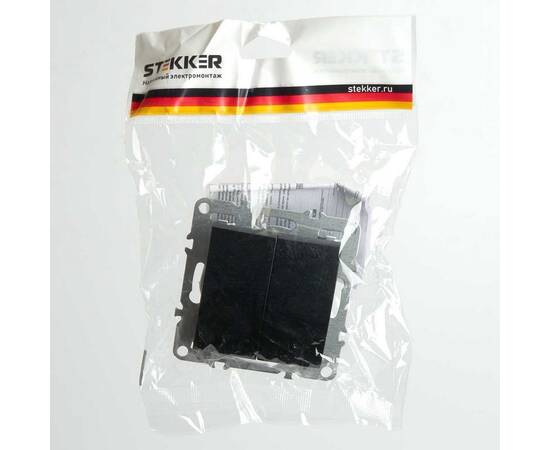 Выключатель двухклавишный Stekker Эрна черный PSW10-9104-03 49149, изображение 3