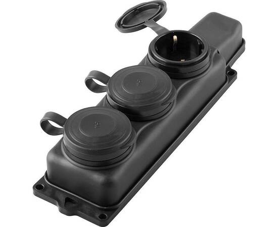 Розетка тройная переносная 2P+PE Stekker Одри с крышкой черный RST16-23-44 32739