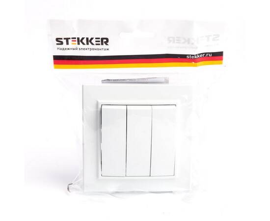 Выключатель трехклавишный Stekker Эрна белый PSW10-9007-01 39922, изображение 3