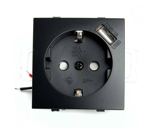 Розетка 2P+PE Stekker Эрна с USB черный PST16-9111-03 49155