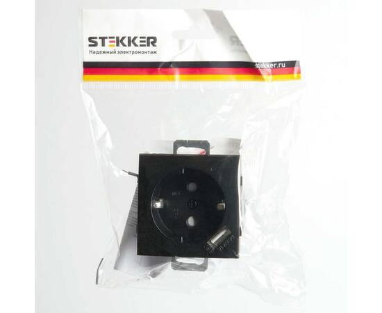 Розетка 2P+PE Stekker Эрна с USB черный PST16-9111-03 49155, изображение 2