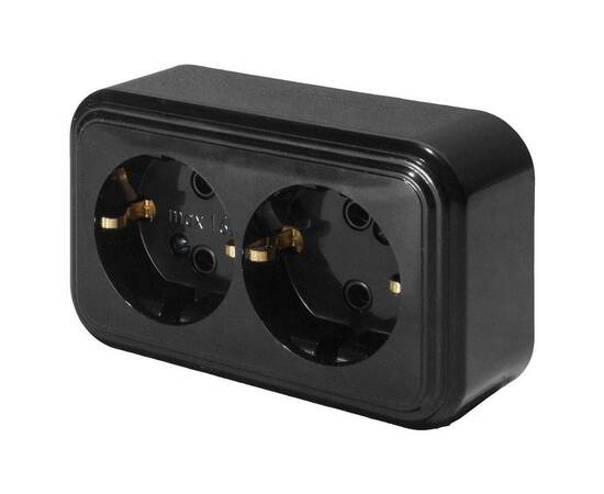 Розетка двойная 2P+PE Stekker Брест черный PST16-31-20 39696