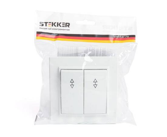 Переключатель двухклавишный Stekker Эрна белый PSW10-9005-01 39919, изображение 2