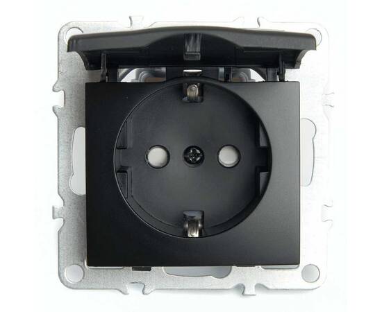 Розетка 2P+PE Stekker Эрна с крышкой черный PST16-9112-03 49156