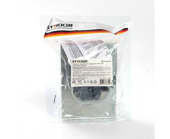 Розетка 2-местная 2P+PE Stekker Эрна с крышкой белый PST16-9015-01 49139, изображение 8