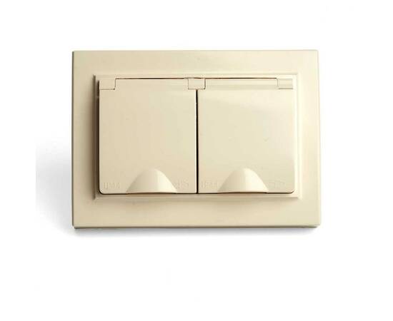 Розетка 2-местная 2P+PE Stekker Эрна с крышкой слоновая кость PST16-9015-02 49137