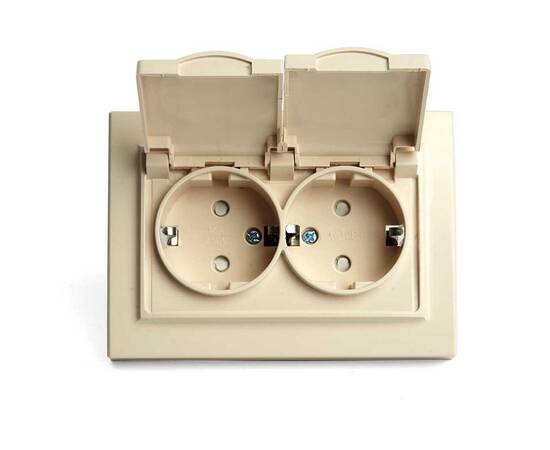 Розетка 2-местная 2P+PE Stekker Эрна с крышкой слоновая кость PST16-9015-02 49137, изображение 7
