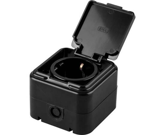 Розетка 2P+PE Stekker Брест с крышкой черный PST16-21-44 32741