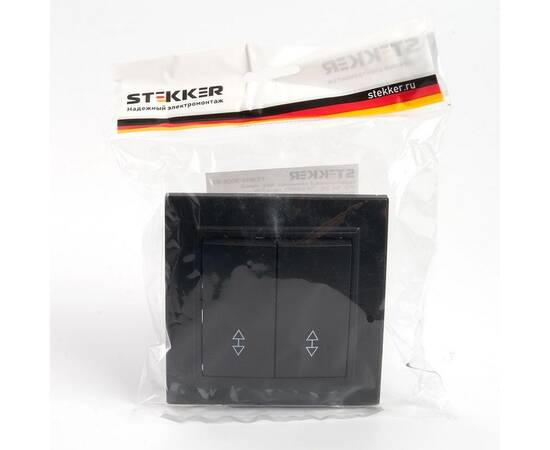Переключатель двухклавишный Stekker Эрна черный PSW10-9008-03 39921, изображение 2