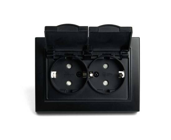 Розетка 2-местная 2P+PE Stekker Эрна с крышкой черный PST16-9015-03 49138, изображение 8