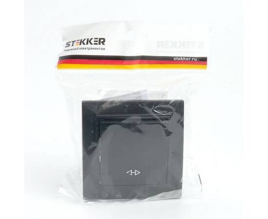 Переключатель одноклавишный перекрестный Stekker Эрна черный PSW10-9009-03 39927, изображение 2