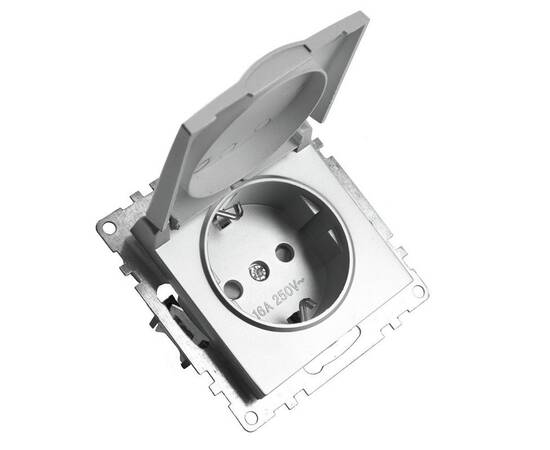 Розетка 2P+PE Stekker Катрин со шторками крышкой серебро GLS16-7112-03 39580, изображение 2