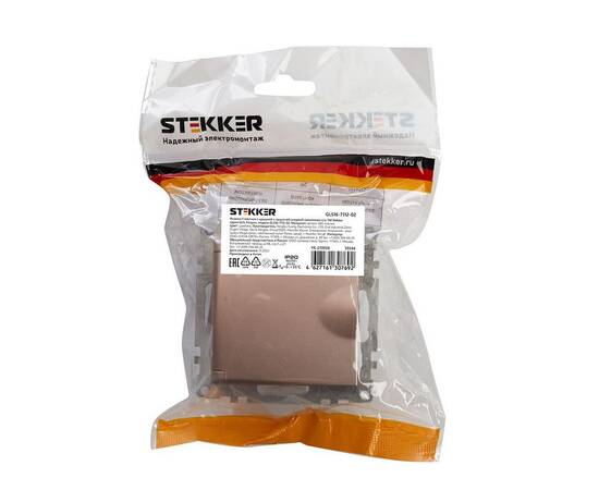 Розетка 2P+PE Stekker Катрин со шторками крышкой шампань GLS16-7112-02 39594, изображение 2