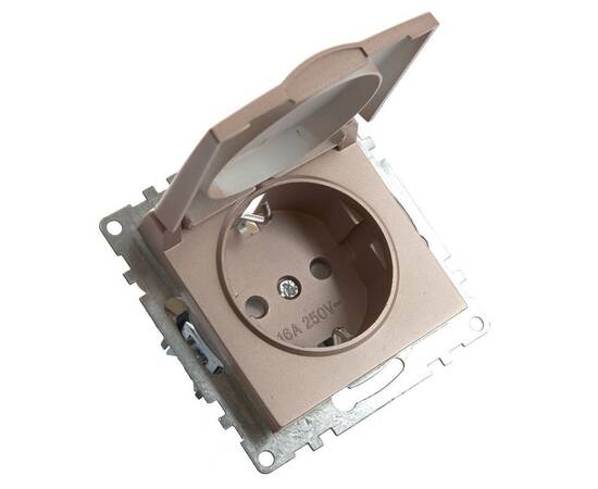 Розетка 2P+PE Stekker Катрин со шторками крышкой шампань GLS16-7112-02 39594, изображение 4