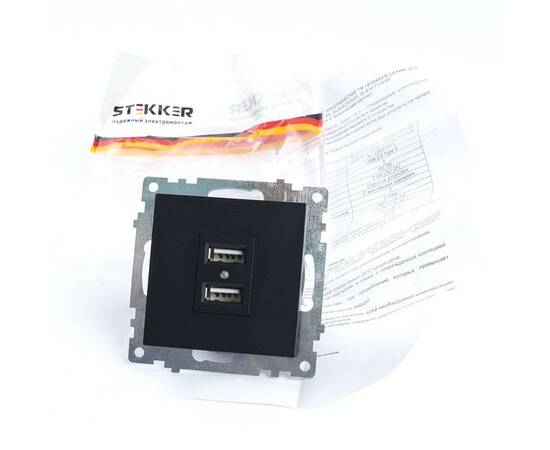 Розетка 2хUSB Stekker Катрин черный GLS10-7115-05 39616, изображение 3