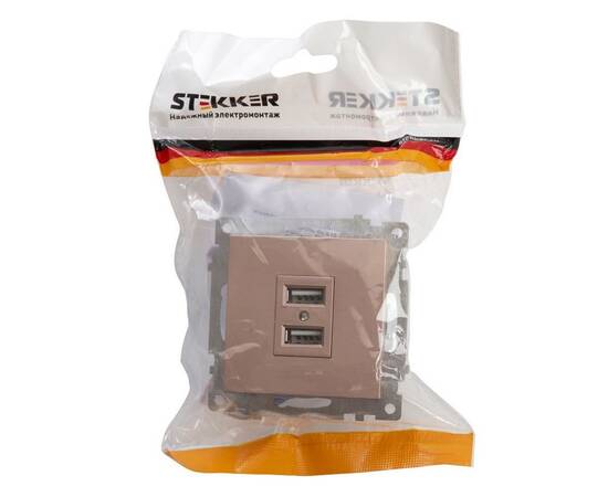 Розетка 2хUSB Stekker Катрин шампань GLS10-7115-02 39602, изображение 3