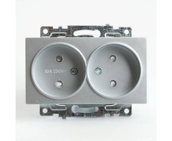 Розетка двойная 2P Stekker Катрин со шторками серебро GLS10-7113-03 39583