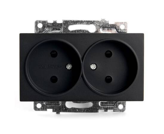 Розетка двойная 2P Stekker Катрин со шторками черный GLS10-7113-05 39611