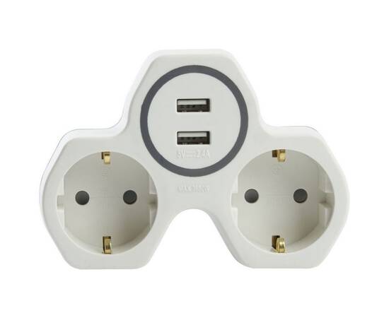 Разветвитель сетевой с 2хUSB Stekker 2гн с/з ADP16-14-20 32872