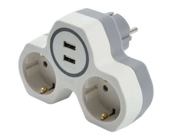 Разветвитель сетевой с 2хUSB Stekker 2гн с/з ADP16-14-20 32872, изображение 2