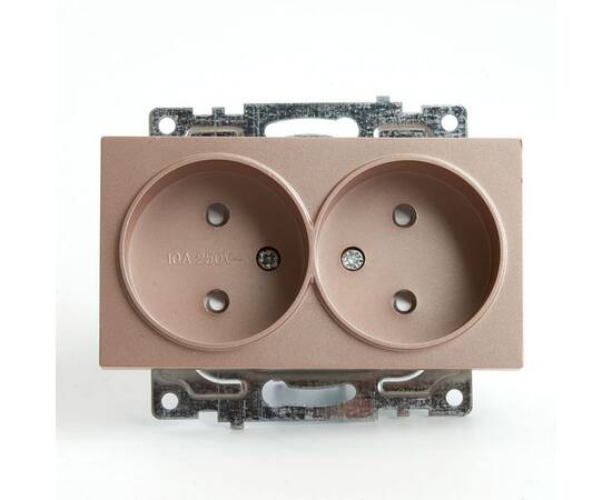 Розетка двойная 2P Stekker Катрин со шторками шампань GLS10-7113-02 39597