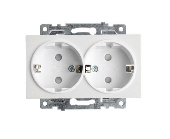 Розетка двойная 2P+PE Stekker Катрин со шторками белый GLS16-7114-01 39574
