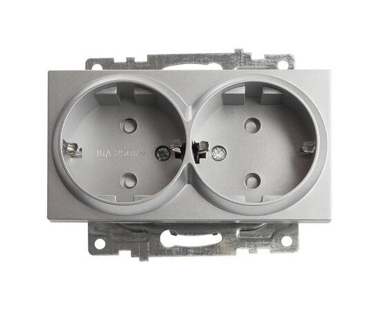 Розетка двойная 2P+PE Stekker Катрин со шторками серебро GLS16-7114-03 39584
