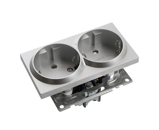 Розетка двойная 2P+PE Stekker Катрин со шторками серебро GLS16-7114-03 39584, изображение 3