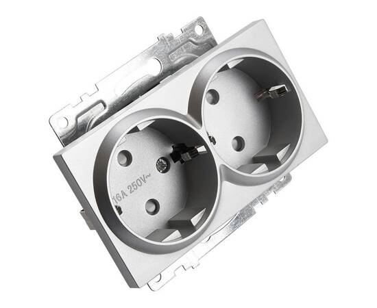 Розетка двойная 2P+PE Stekker Катрин со шторками серебро GLS16-7114-03 39584, изображение 4