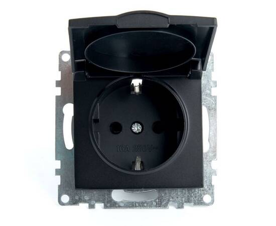 Розетка 2P+PE Stekker Катрин со шторками крышкой черный GLS16-7112-05 39608