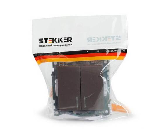 Выключатель двухклавишный Stekker Катрин с подсветкой шоколад GLS10-7102-04 49021, изображение 4