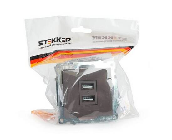 Розетка двухместная USB Stekker Катрин шоколад GLS10-7115-04 49027, изображение 4